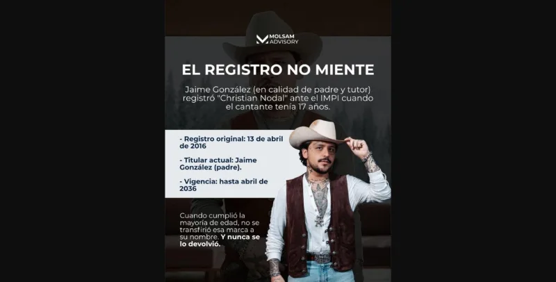 CRISTIAN NODAL perdió su nombre: la lección legal detrás de "El Forajido" - imagen 2