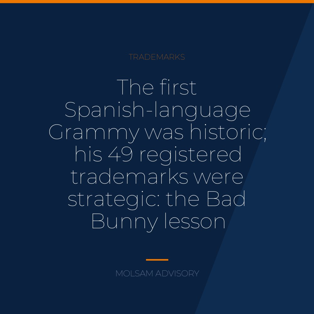 The first Spanish-language Grammy was historic; his 49 registered trademarks were strategic: the Bad Bunny lesson